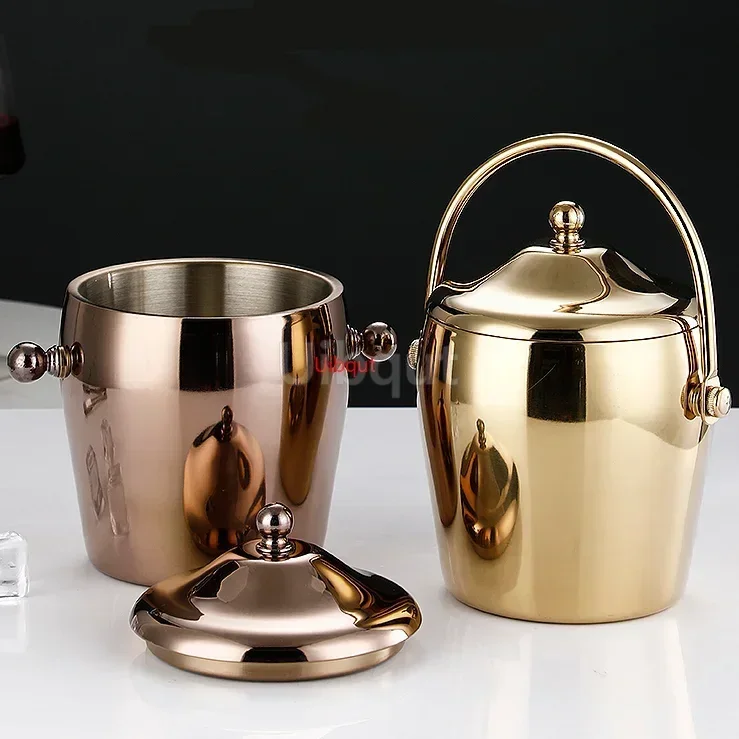 KTV bar utensils ice bucket Creative double layers stainless steel ice bucket European Champagne wine beer ice bucket