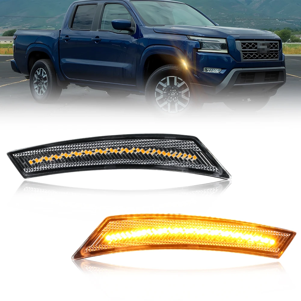 2Pcs  Front Corner Side Marker Light Fender Light Turn Signal Light Reflector Light With LED For 2022 2023 2024+ Nissan Frontier