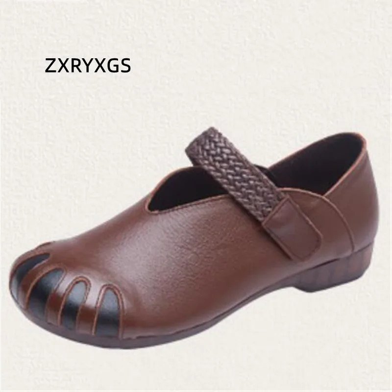 ZXRYXGS Retro Ethnic Style Top Layer Cowhide Leather Shoes Flat Shoes for Women 2024 New Spring Soft Soled Comfortable Flats