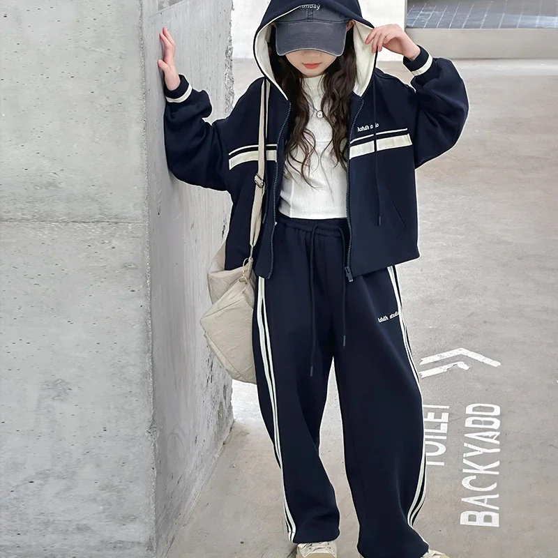 

Осенний спортивный комплект для девочек-подростков, толстовка на молнии с капюшоном, куртка + повседневные штаны, 2 предмета, одежда для маленьких детей, костюм, детский спортивный костюм, наряды