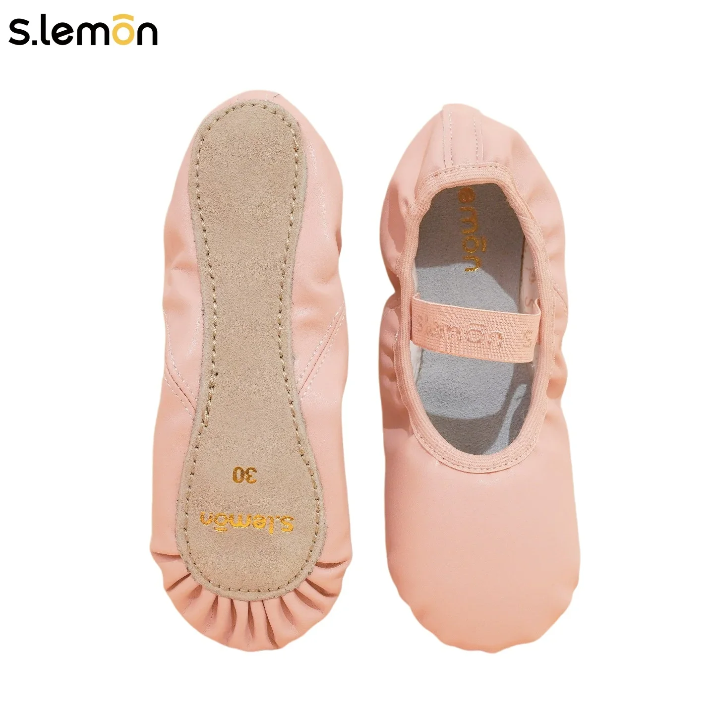 

S.lemon Girls Ballet Shoes Pink Eco-Friendly Leather Thick Cow Suede Sole Soft Sole for Chinese Dance Yoga Practice