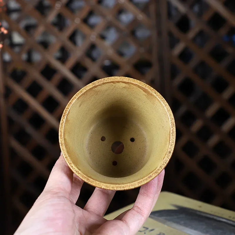 yesHandmade Round Circle Pottery Bonsai Pot, Chinese Shape, Garden Decoration