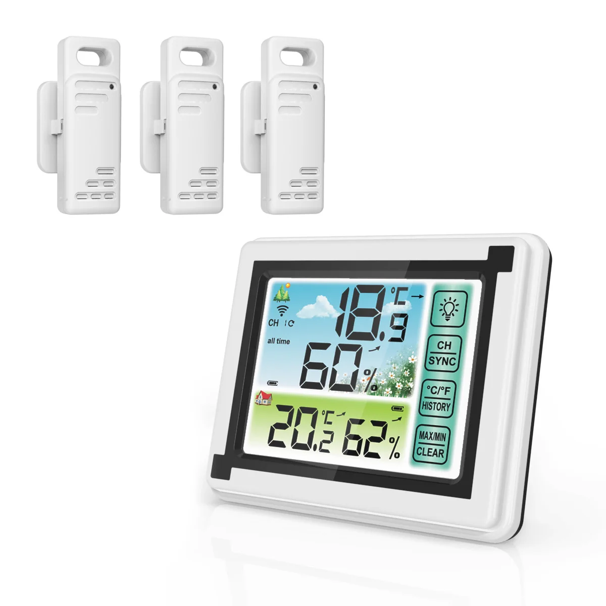 Weather Station Wireless Digital Indoor Outdoor Forecast With 3 Sensors Color Screen waterproof Hygrometer Humidity Temperature