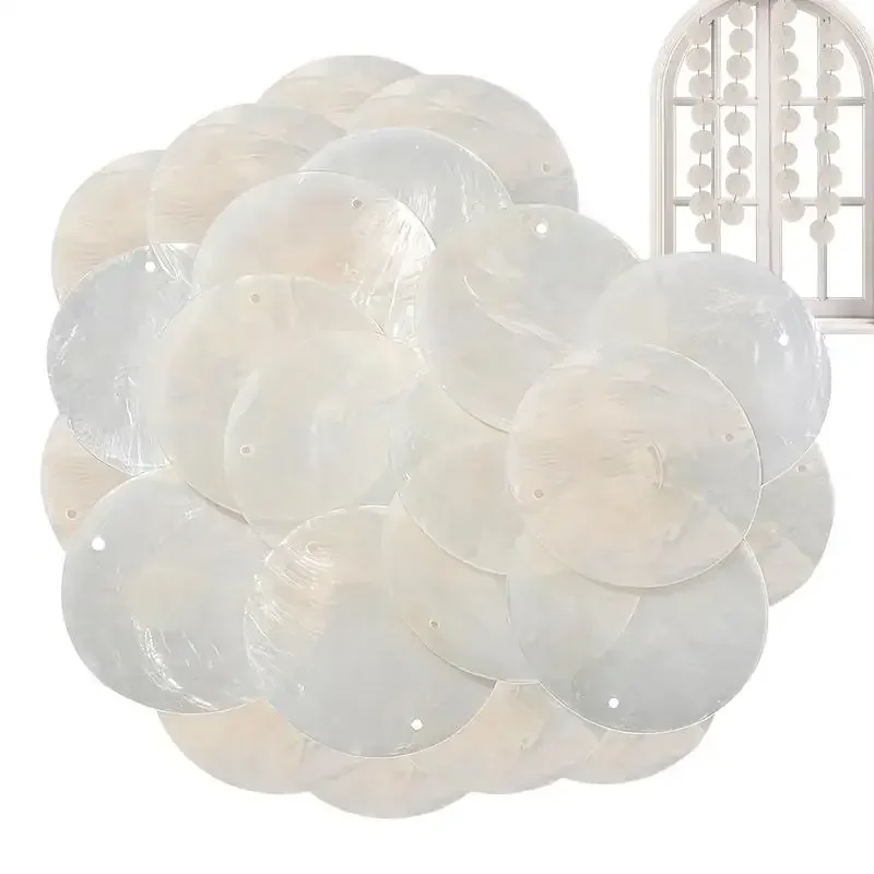 30pcs Top Quality Round Capiz Shells With Holes Round Natural Shell White Shells For Wind Chimes Jewelry Making Home Decor