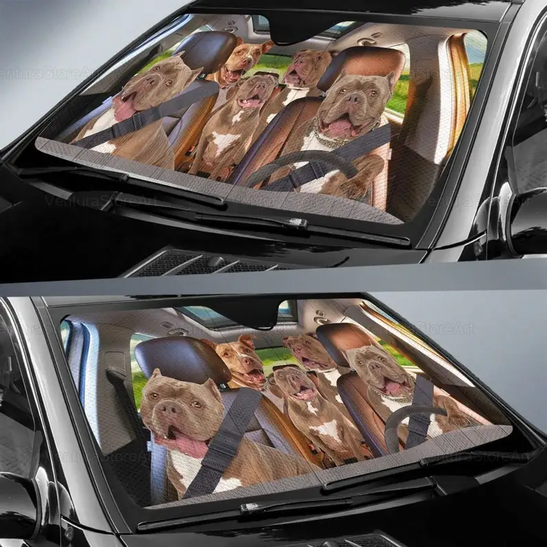 Pitbull Car Sunshade, Pitbull Car Decoration, Pitbull Lover, Auto Sun Shade, Dog Car Sunshade, Gift For Her, Gift For Dad LNG202