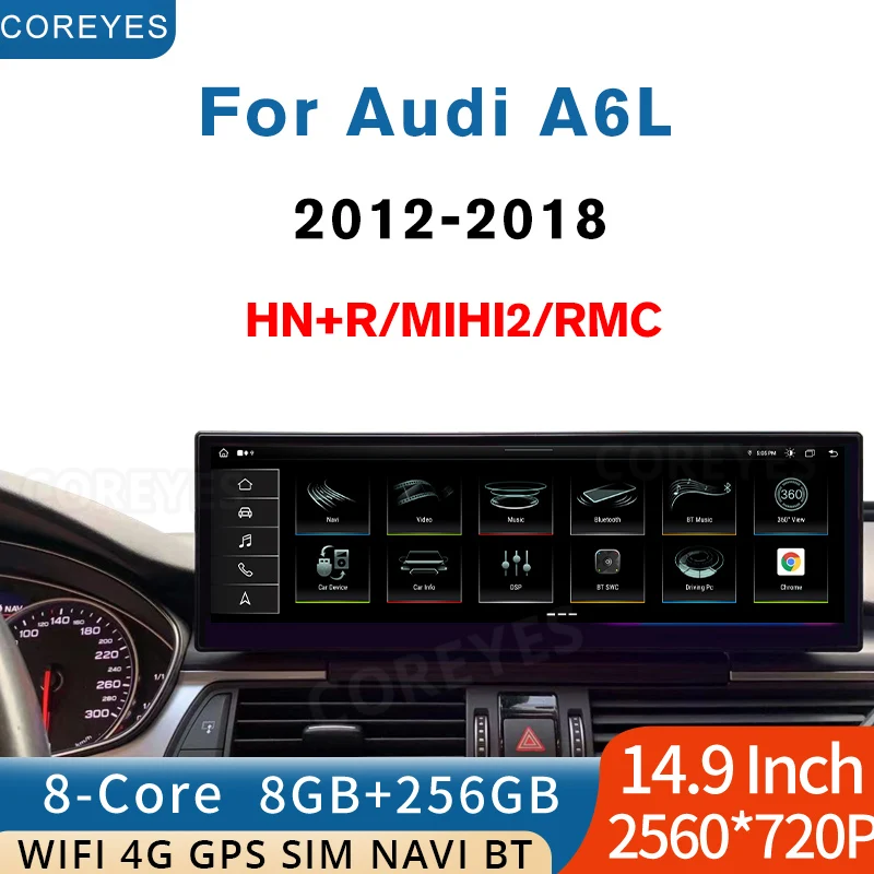

COREYES 14.9'' Android 14 8+128G Carplay Auto For Audi A6 A6L LHD 2012-2018 Car Multimedia Player Bluetooth Headunit GPS Tools