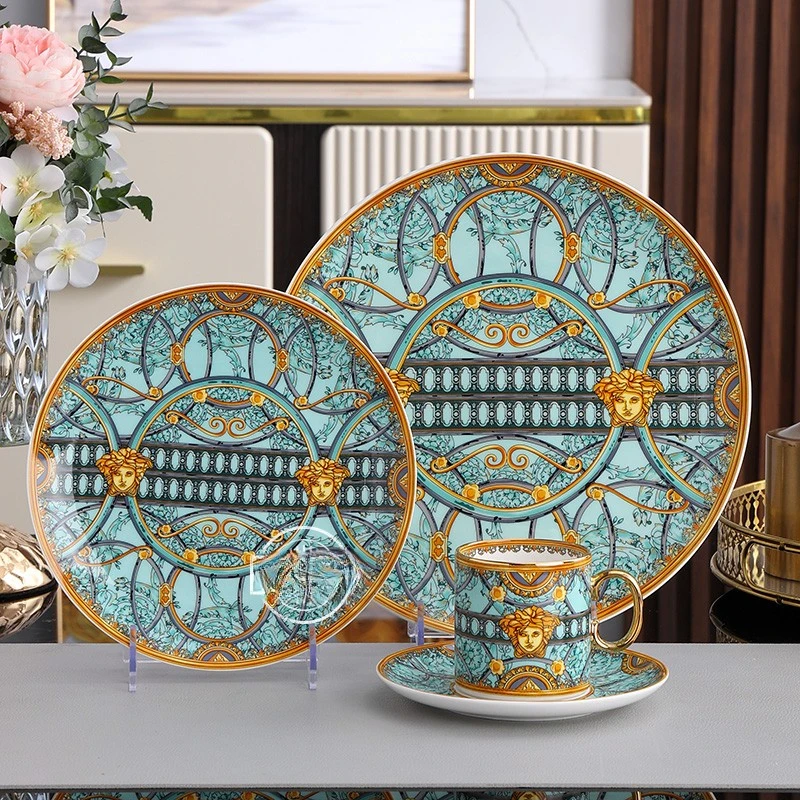 

Y European style new bowls, plates, chopsticks, plates, household bone china tableware, light luxury gold patterned coffee cups