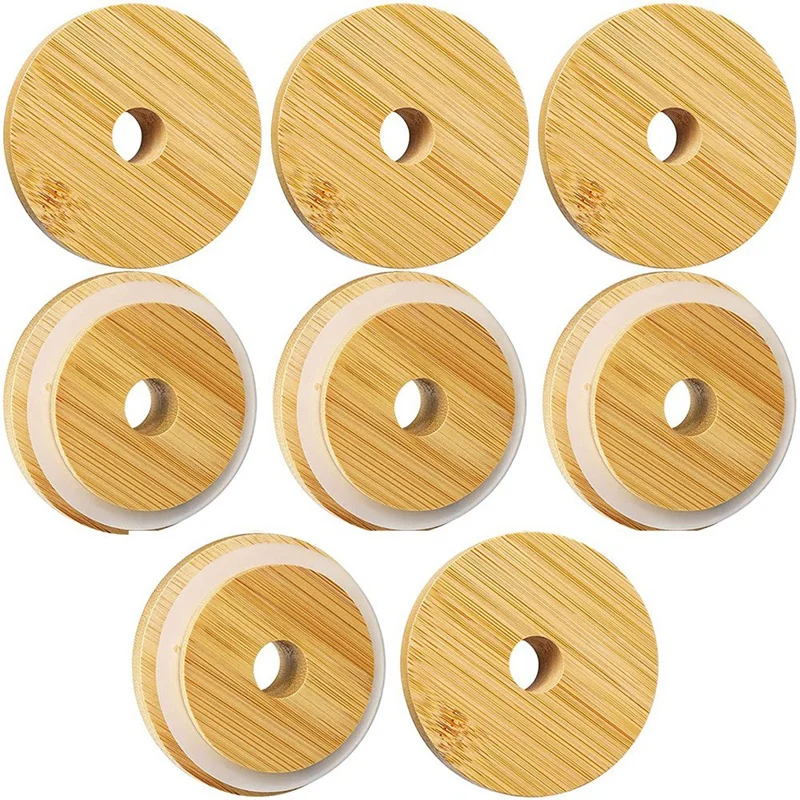 8 PCS Bamboo Bowl Cover For Beer ,Bamboo Jar Bowl Cover Regular Mouth 70Mm With Straw Hole, Drinking Glass Bowl Cover