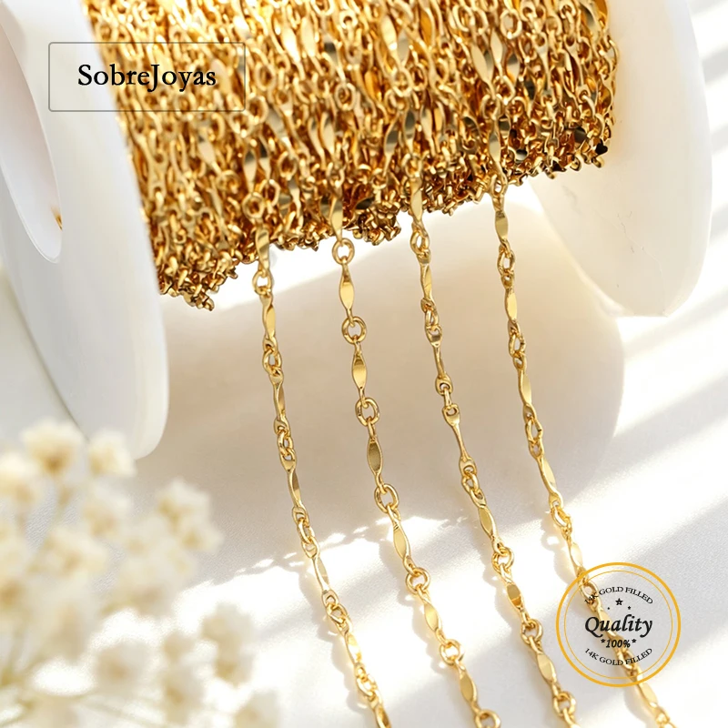 14K Gold Filled 1.3MM Bar Link Unfinished Necklace Minimalist DIY Jewelry Chain for Crafting