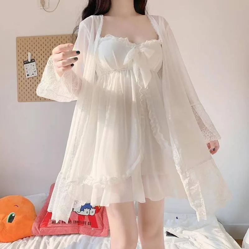 Sweet Court Style Lace Pajamas Women's Spring and Autumn Loose Korean Version Summer Suspender Pajamas Loungewear Two-piece Set