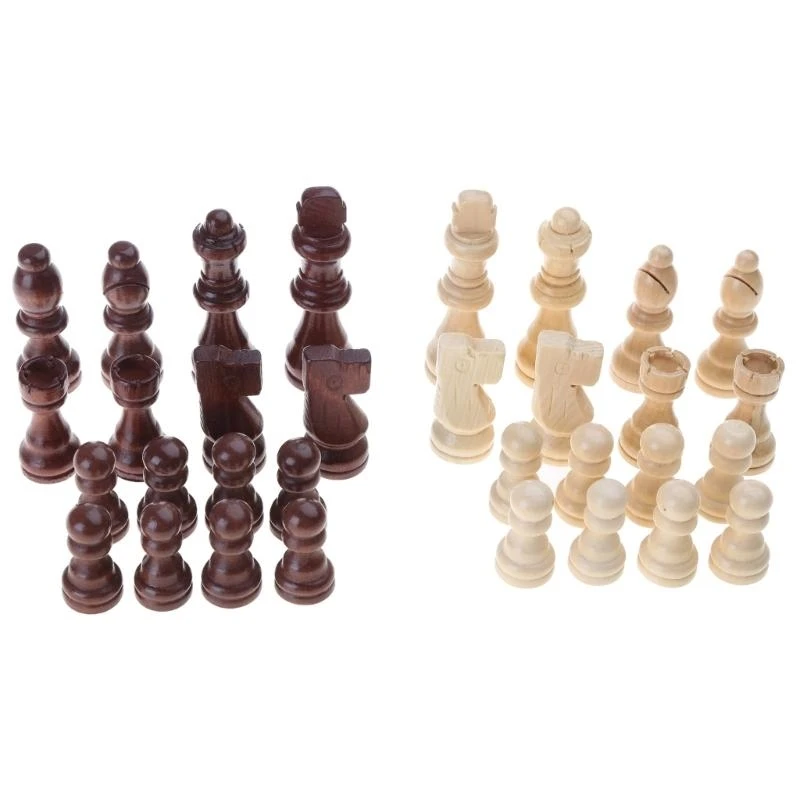 Q39E 32 Pcs Wooden Chess Pieces Portable Tournament Chessmen for Chess Board Game