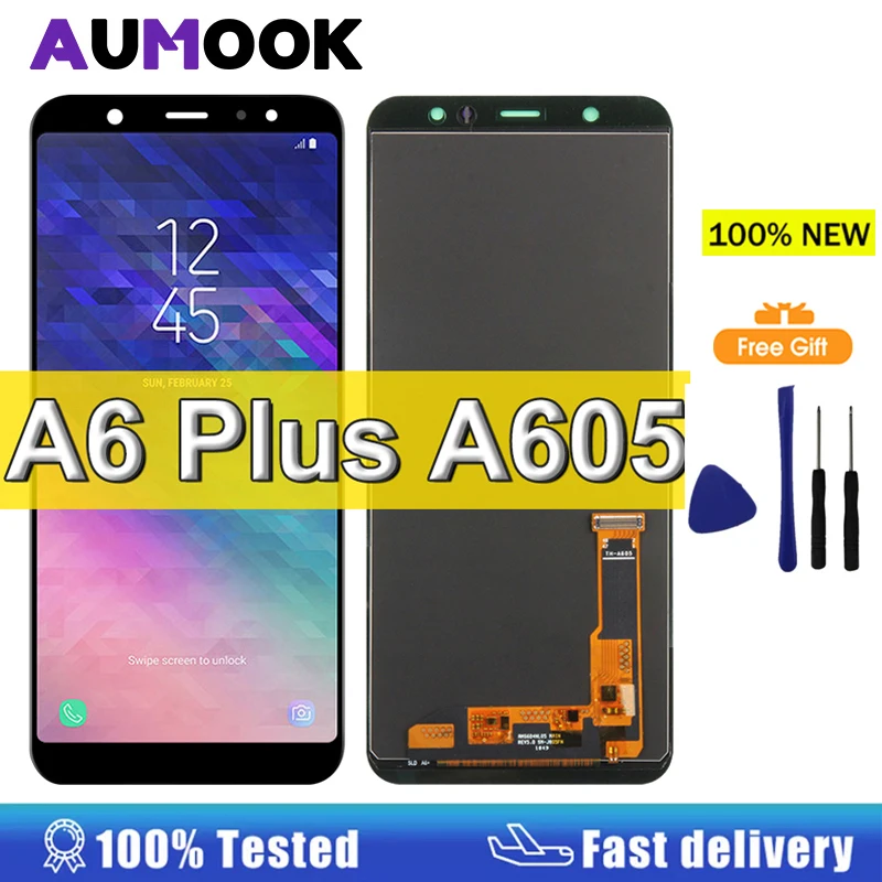 6.0 "display amoled para samsung galaxy a6 plus 2018 display lcd tela de toque digitador assembléia para samsung a6 + tela lcd