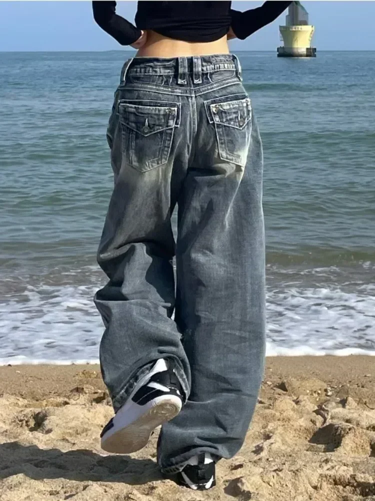 Y2k 2000s Vintage Baggy Jeans Woman Harajuku Streetwear Oversize Denim Pants Korean Style Gyaru Grunge Hip Hop Trousers Good