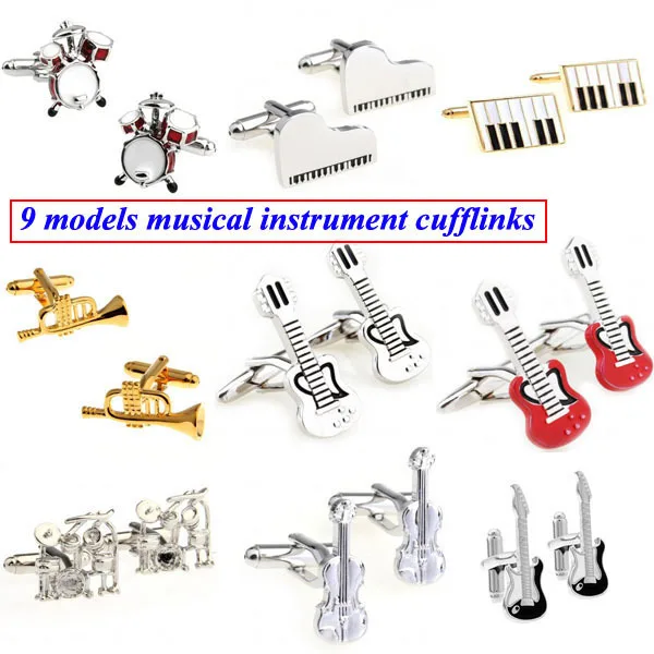Fashion Drum Set Piano Guitar Violin Musical Instrument Cufflink Cuff Link 1 Pair Shipping Biggest Promotion