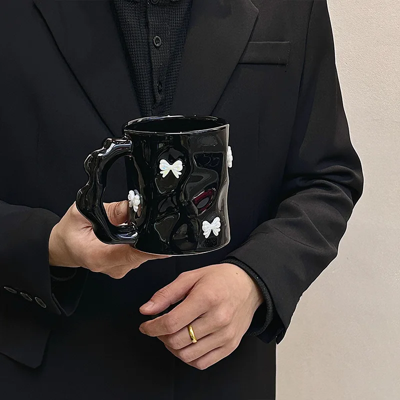 400 مللي قسط اليدوية غير النظامية كوب ماء هدية لطيف القوس ديكور الفن كوب سيراميك الإبداعية بلون مكتب أكواب الحليب