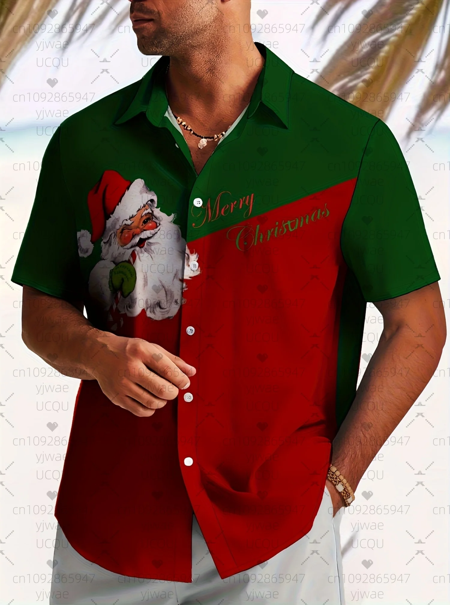 

Рождественский Санта-Клаус Мужская рубашка с короткими рукавами и лацканами с графическим принтом Топы Мужские повседневные рубашки на пуговицах для мужчин Рубашки для повседневной носки