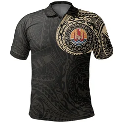 3D Tahiti Coat Of Arms Printing Polo Shirt French Polynesia Tahiti Map Flag Graphic Ethnic Polo Shirts Mens Fashion Polo T Shirt