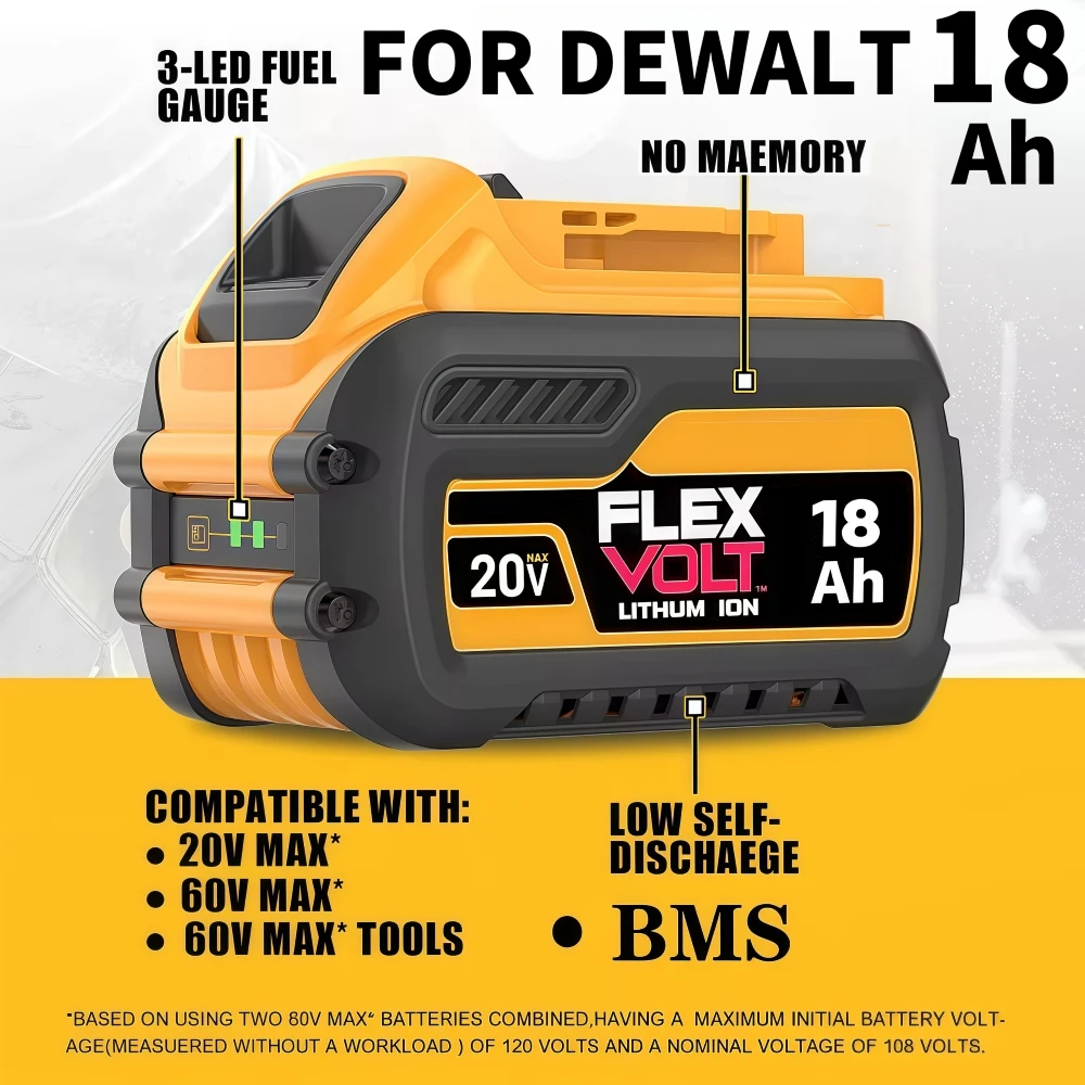 New 60V Battery For Dewalt DCB200 18000mAh Battery DCB606 DCB609 DCB182 18000mAh MAX Power Tool Battery 60 Volt MAX With Charger