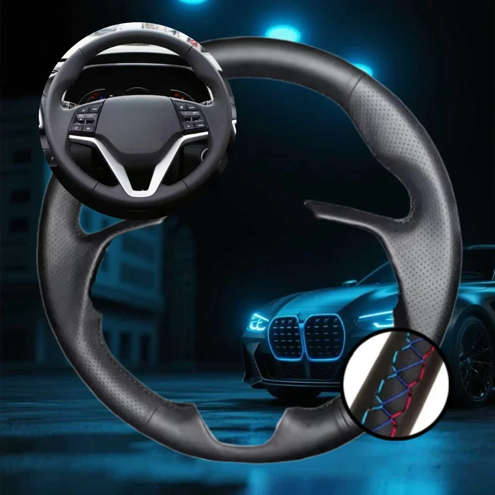 Maßgeschneiderte Auto-Lenkrad-Flechtabdeckung für Hyundai Tucson 3 2015 2016 2017–2019, Autozubehör, handgenähte Lenkfolie