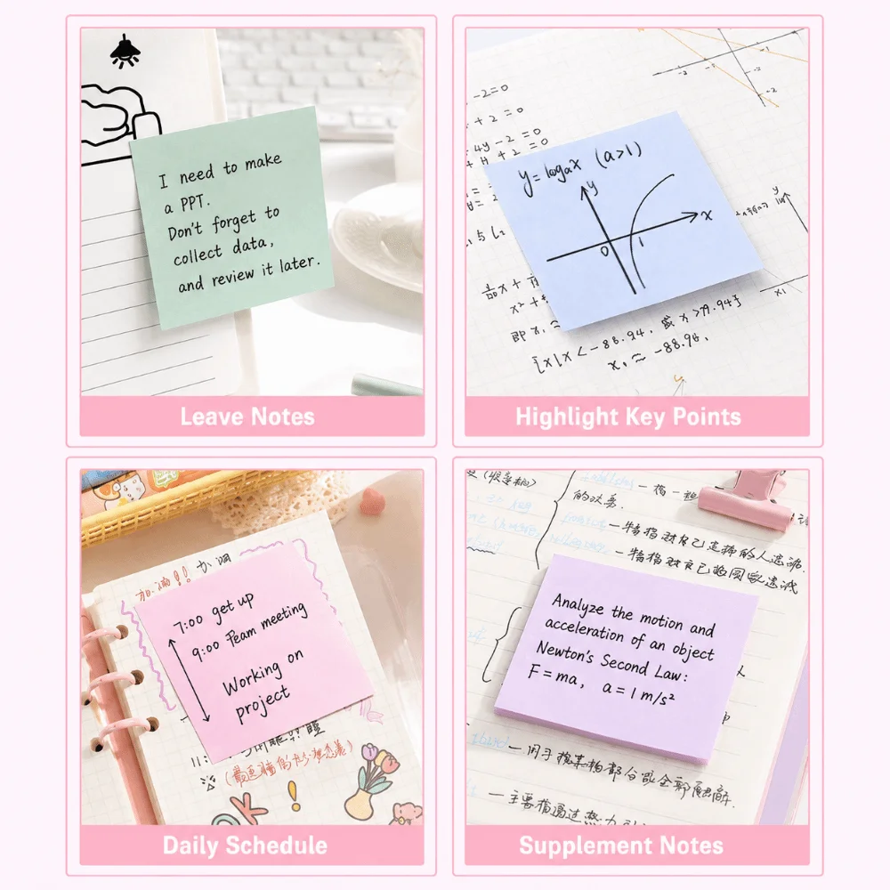 300pcs Durable Gradient Color Sticky Notes Removable No Residue Sticky Memo Tabs Square Self-Adhesive Note Pads Annotation