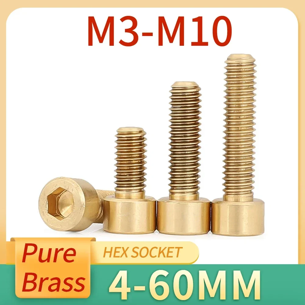 2/5/10/20pcs M3 M4 M5 M6 M8 M10 Pure Brass Hex Socket Cap Head Screws Allen Key Head Screw Bolt