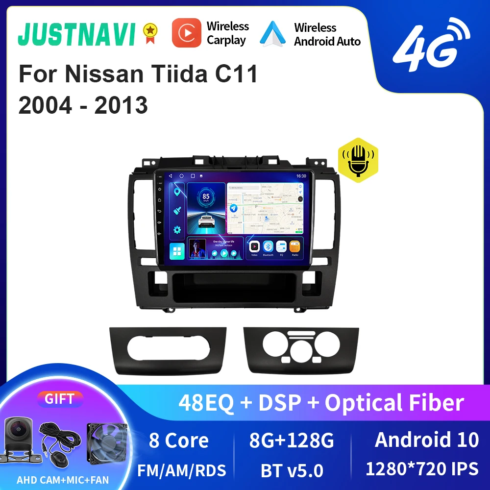 

JUSTNAVI QT10 Wireless CarPlay Android Auto Radio For Nissan Tiida C11 2004-2013 Stereo Car Multimedia Video Player GPS DVD