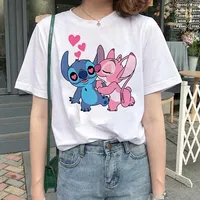 Funny Kawaii Shirt Disney Lilo Stitch Cartoon T Shirt Stitch Cute Manga T-shirt Y2k Graphic Tshirt Top Tee Clothes