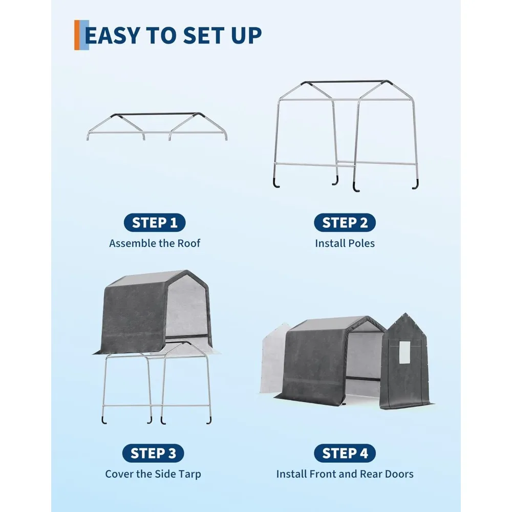سقيفة تخزين محمولة خارجية مقاس 6 × 8 أقدام مع باب قابل للطي، تهوية، قماش القنب البولي ايثيلين عالي التحمل مقاوم للماء، مقاوم للأشعة فوق البنفسجية #6