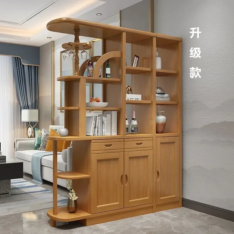 Solid Wood Wine Cabinet Living Room Partition Entrance Screen Decorative Foyer Double Sided Storage Shoe Cabinet