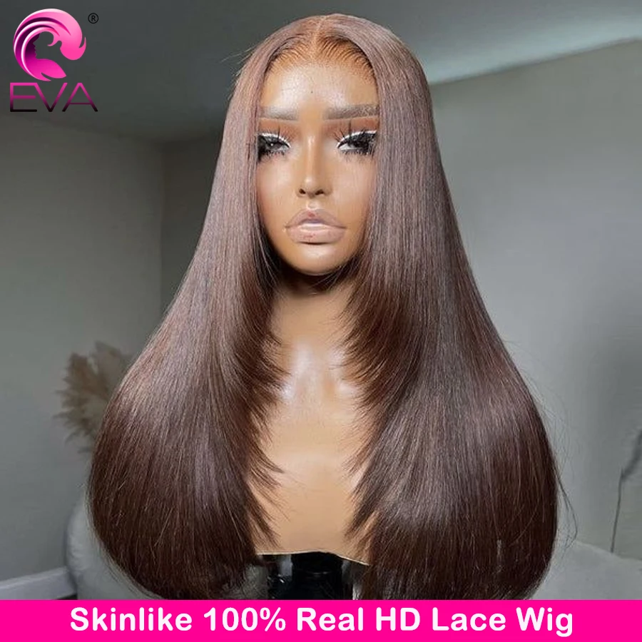 

Eva Chocolate Brown Layered Cut Wig Straight Hair 13x4 13x6 HD Lace Frontal Wig For Women 5x5 6x6 HD Lace Closure Wig Human Hair