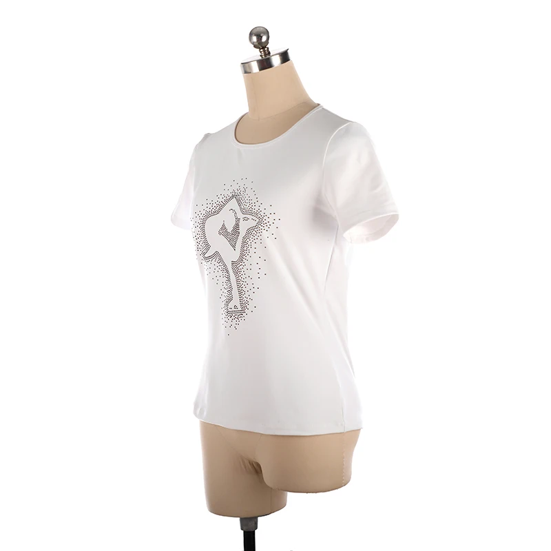 Women's Figure Skating Training Competition T-shirt Patinaje Rhythmic Gymnastics Short Sleeve Shiny Rhinestone 1