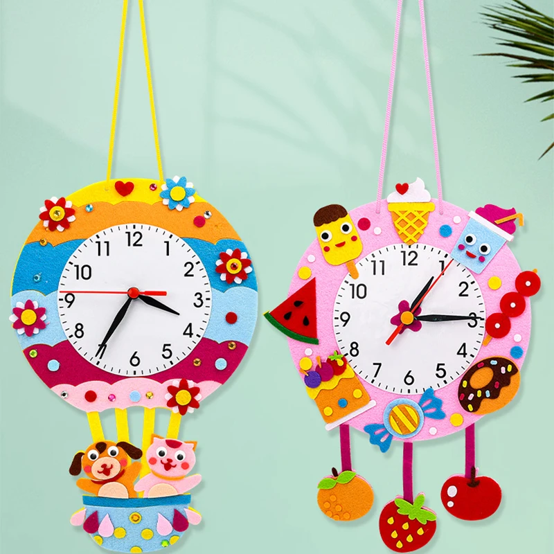 Christmas Day DIY Clock Toy For Kids Felt Material Cartoon Montessori Hour Minute Second Cognition Hanging Crafts For Children