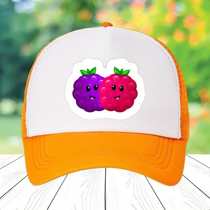 Cute Wild Berries Raspberry & Blackberry Couple Baseball Cap - Sporty Two-Tone Design, Durable Digital Print
