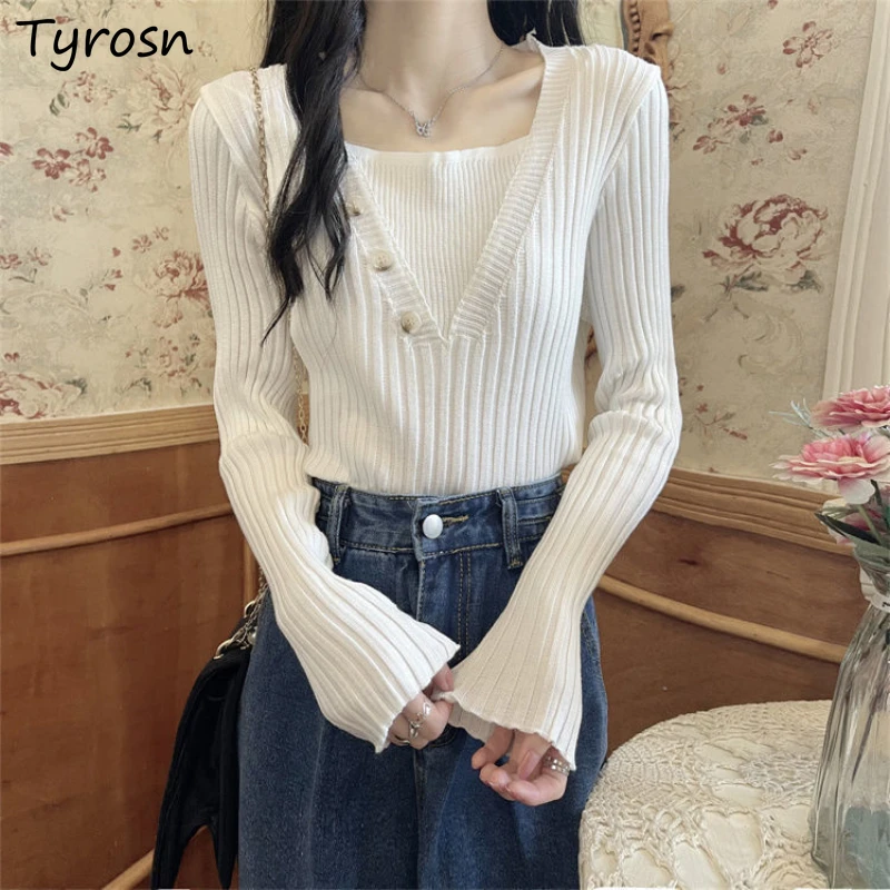 

Pullovers Women Design O-neck Slim Korean Style Ladies Knitting Clothes Elegant Retro All-match Simple Daily Fashion Cozy Autumn