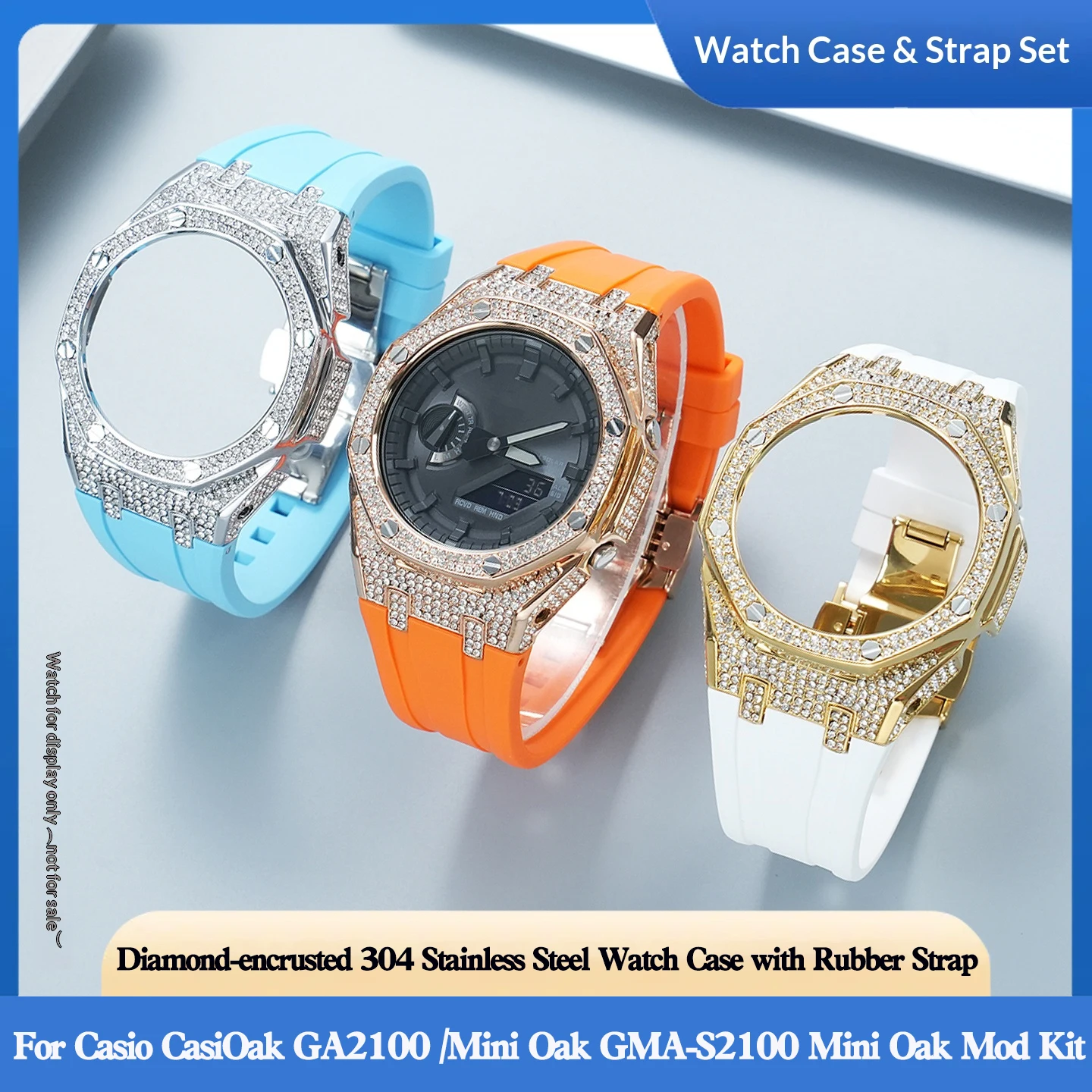 For Casio CasiOak GA2100/Mini Oak GMA-S2100 Mini Oak Modified Tile 304 Stainless Steel Case Fluororubber Watch Strap Set