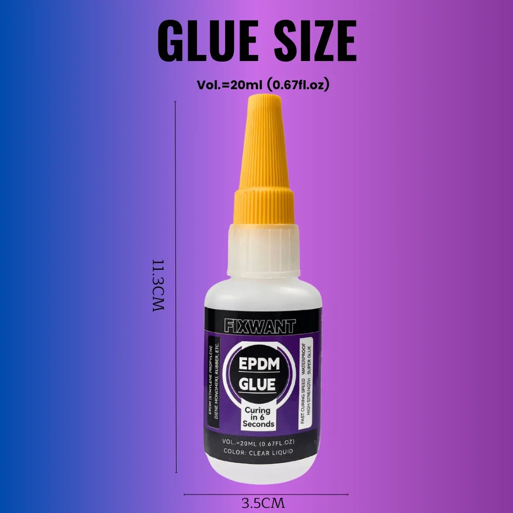 6 Seconds Fast Drying EPDM Ethylene Propylene Diene Monomer Rubber Glue 20ML
