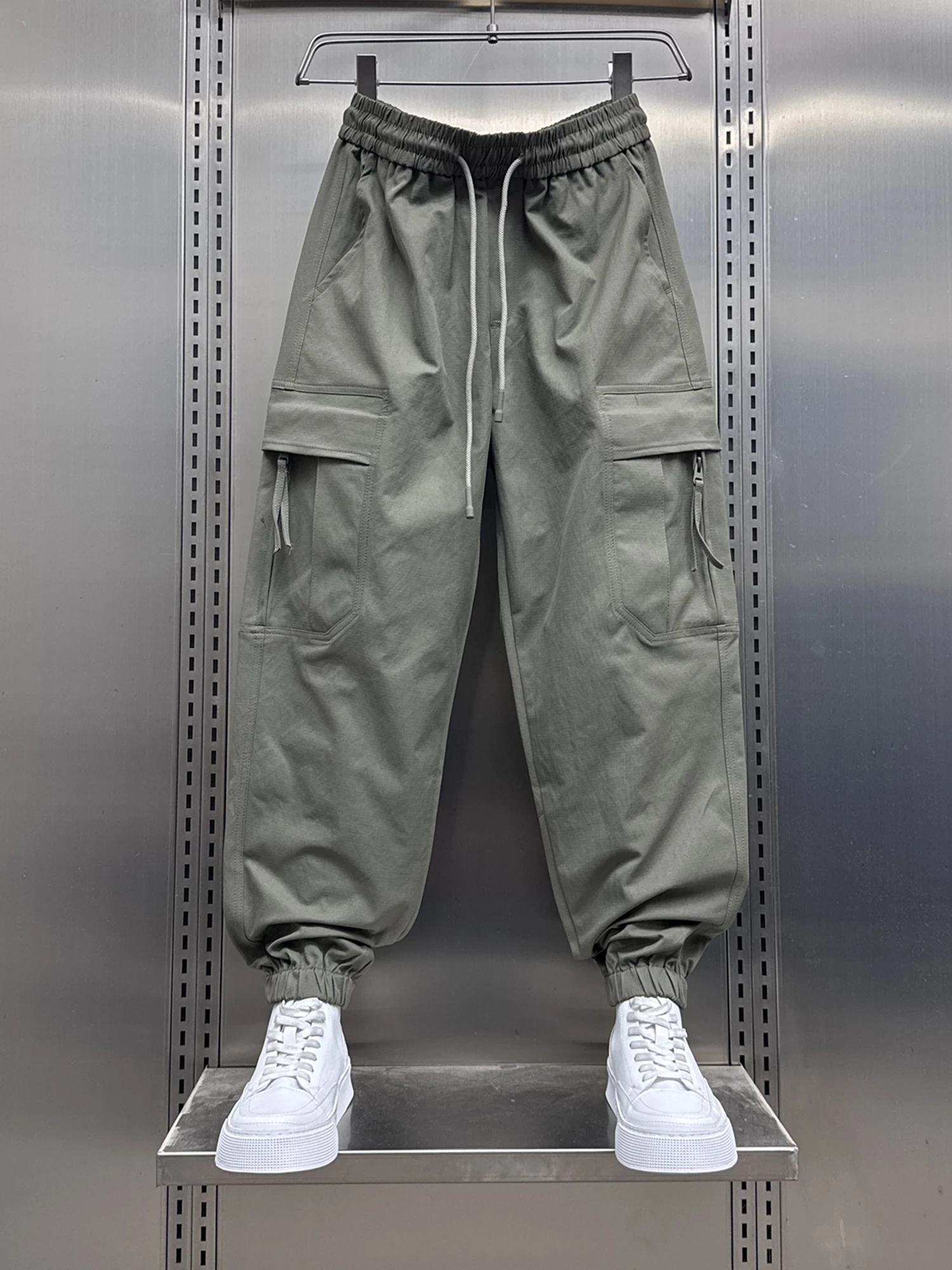 

Casual Harajuku Sle Men's Workwear Pants Autumn Winter New Elastic Waist Multi-ket Loose Fit Trousers Trendy Brand