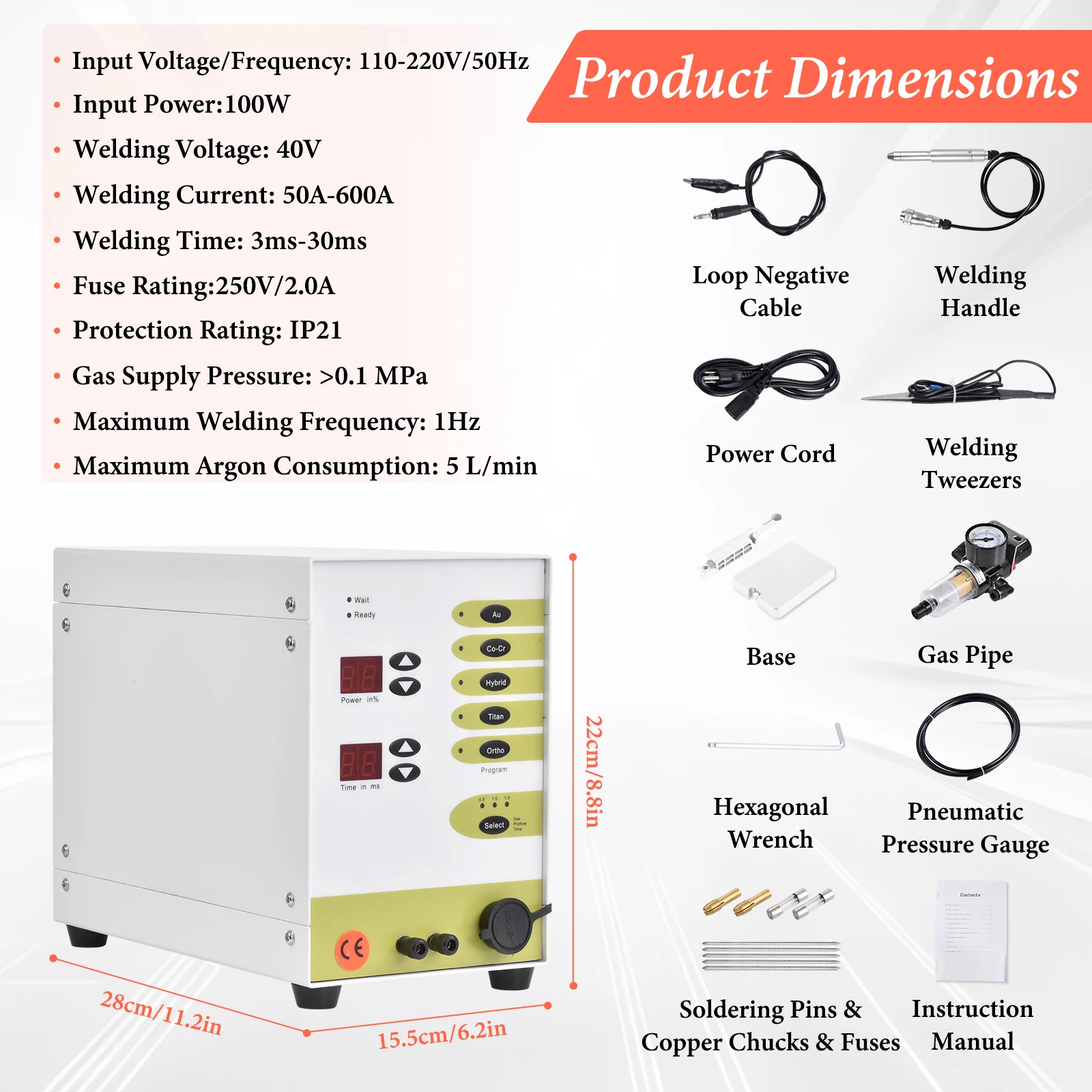 100W Handheld Pulse Arc Welder Welding Diameter Range of 0.5–1.6 mm, Jewelry Spot Welding Machine – Repair Tool for Gold Silver Copper Hardware Workpiece DIY Craft