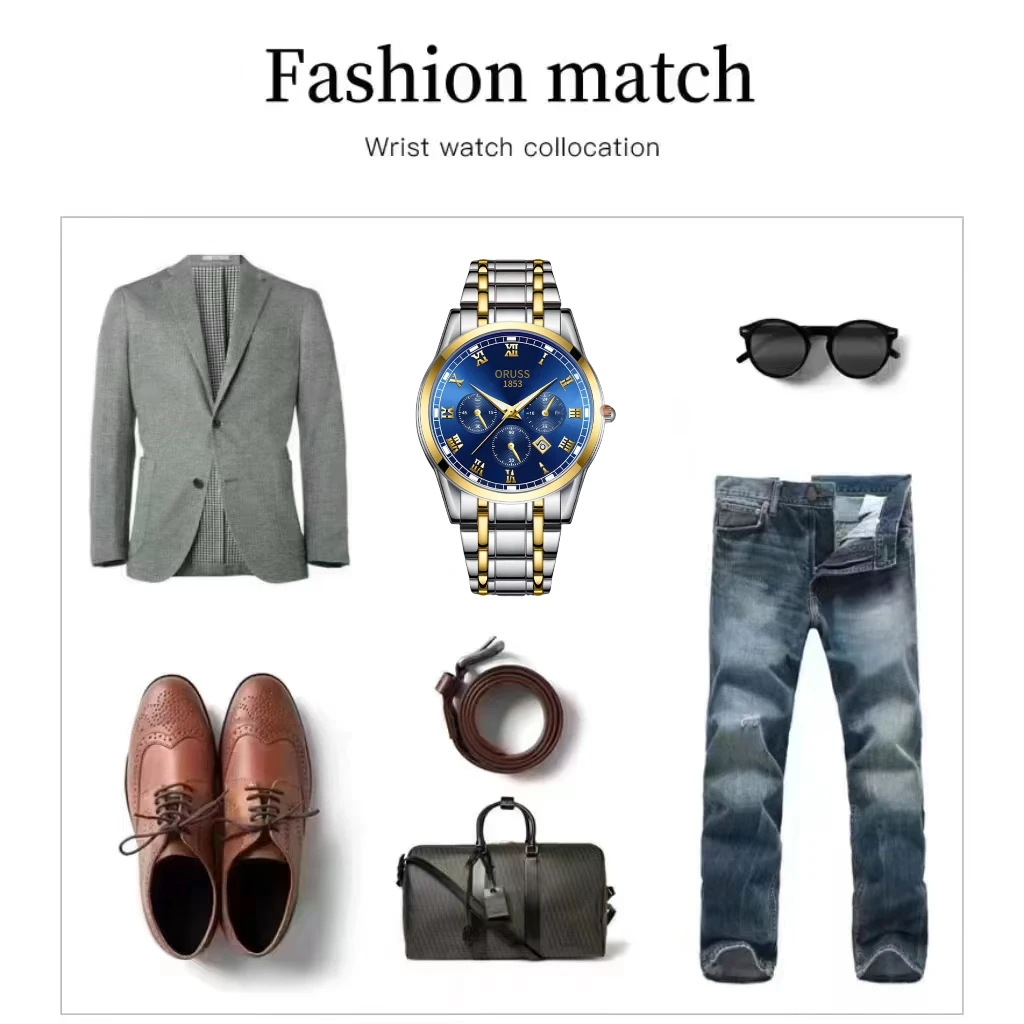 ORUSS Original Luxury Quartz Luminous Watch Men's Watch  for Men Freeshiping Fashion Wristwatches Stainless Steel Waterproof New