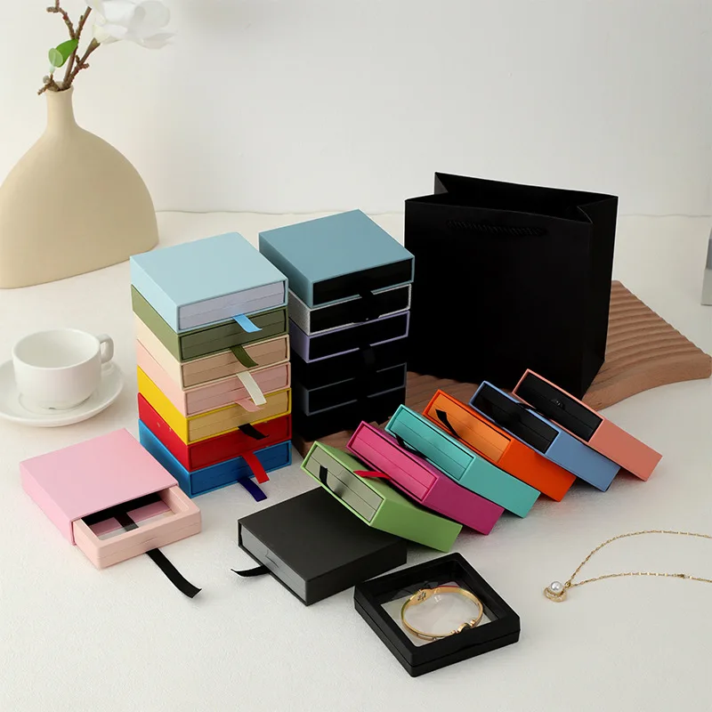 Drawer PE Film Jewelry Storage Box Candy Color Ring Pendant Necklace Earring Bracelet Antioxidant Jewelry Display Box Fashion