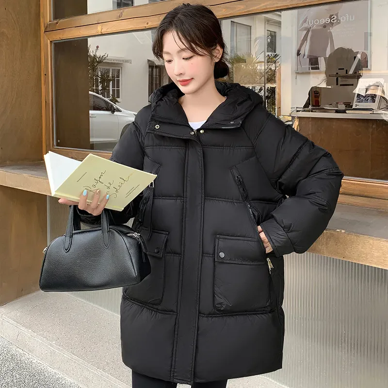 2025 New Winter Parkas Down Padded Jacket Women Mid-Length Korean Loose Thick Fashion Cotton Coat Female Loose Outerwear B569