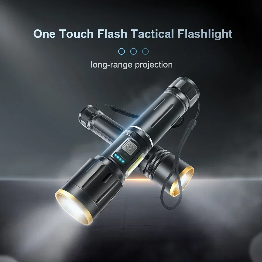 High Power Led Flashlight Telescopic Zoom Torch Outdoor Tactical Flashlights Emergency Spotlight Use 18650 or 21700 Battery