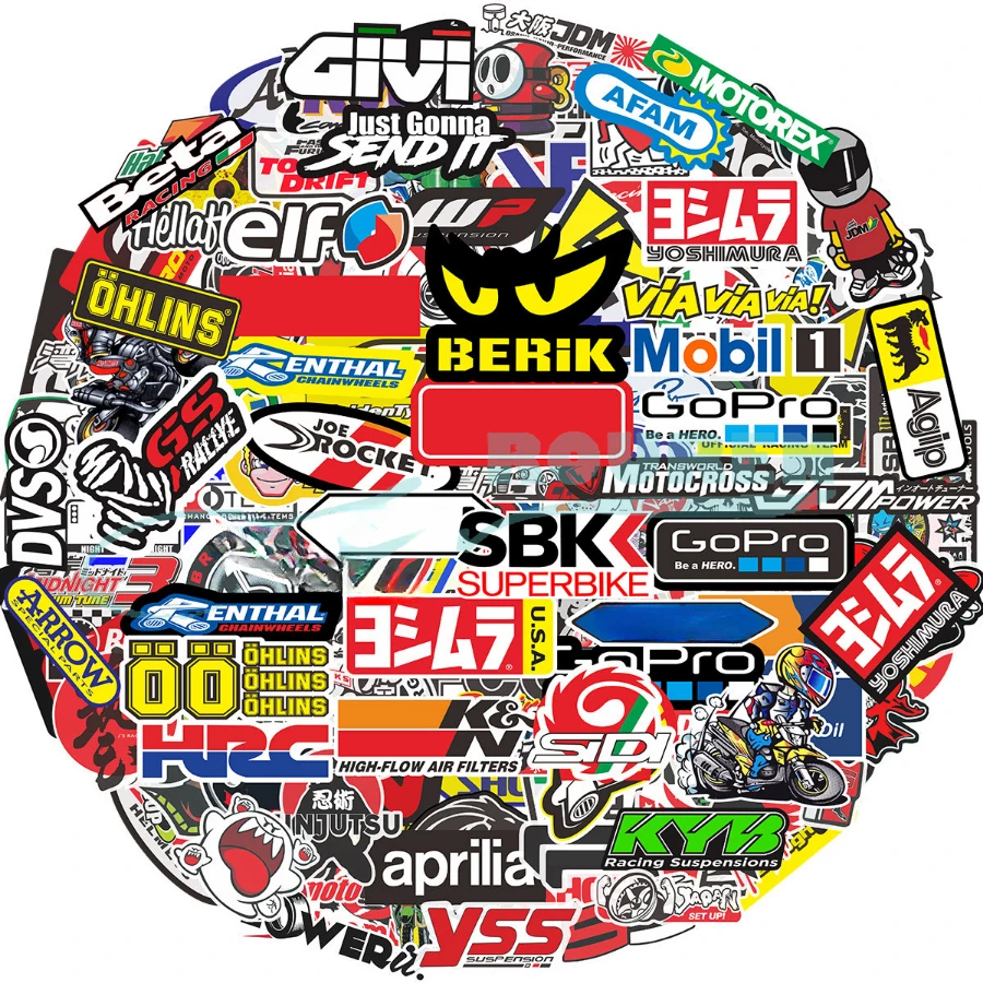 

40/80 PCS Random Motorcycle Stickers Luggage Helmet Moto For Yamaha Honda Kawasaki Racing Brand Logo DIY PVC Decals Waterproof
