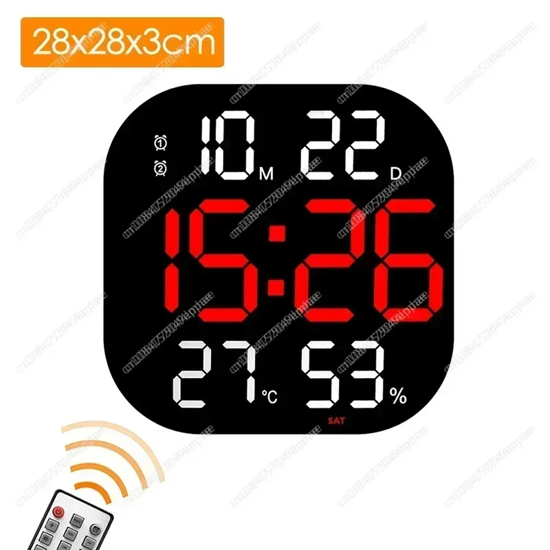 Large Screen LED Digital Wall Clock Temperature Date Display Hanging Electronic Alarm Clock with Remote for Bedroom Home Decor