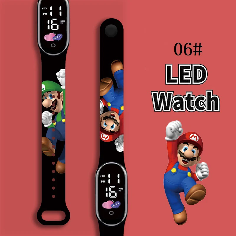 

Mario Bros Children's Watches Action Figures Luigi Princess Peach Yoshi Bowser kids Sport Wristband Waterproof Digital Watch