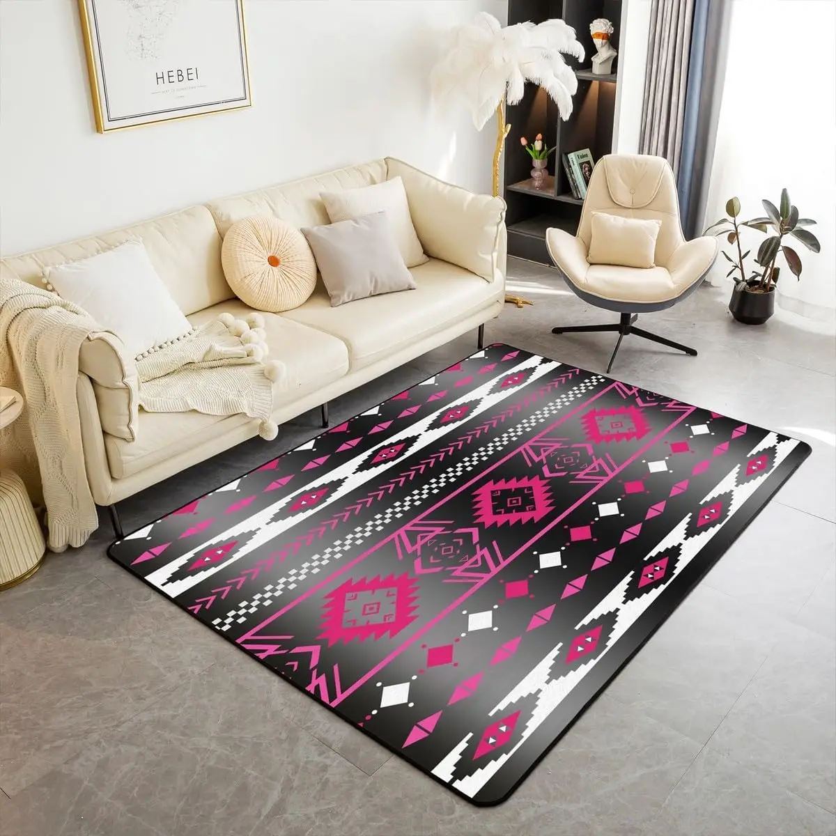 

Tribal Aztec Area Rug Polyester Western Native Living Room Rugs for Bedroom Ethnic Geometric Decor Carpet Southwestern Tribal