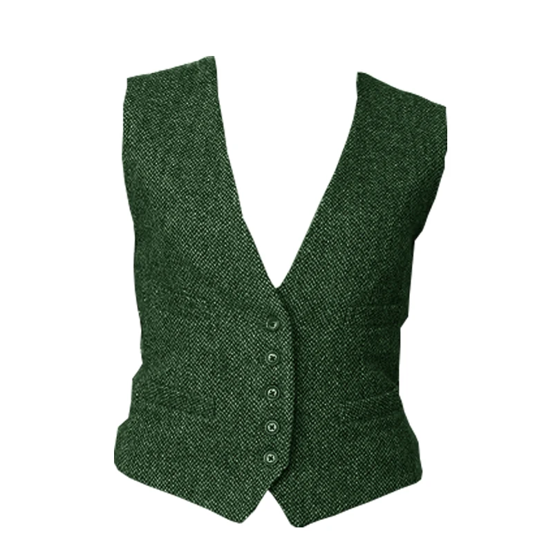 Gilet de costume pour femmes, col en V, à simple boutonnage, 4 poches, en Tweed à chevrons, marron, élégant, collection 2022