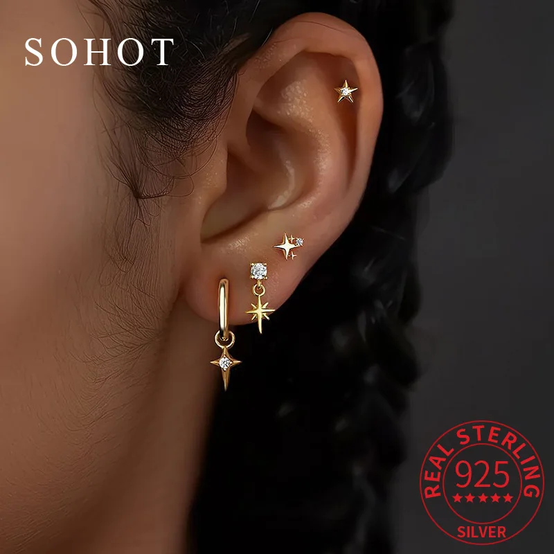 

1 Pcs Real 925 Sterling Silver Starlight Zircon Mini Stud Earrings for Charm Women Classic Fine Jewelry Personality Accessories