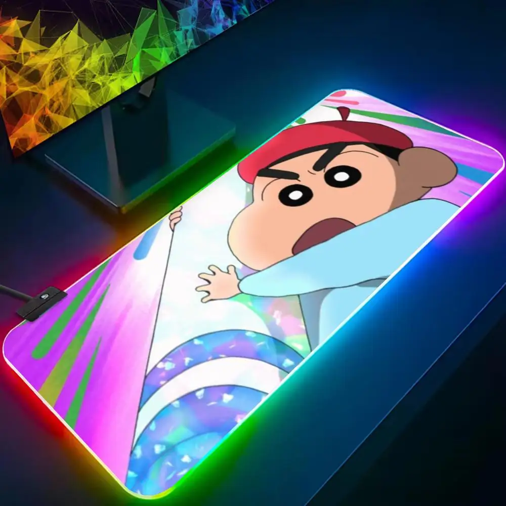 anime crayon shinchan Mouse Pad RGB Gaming Mousepad Big LED Pad PC Desk Mat Luminous Mouse Pad Large Keyboard Mats Table Rug Wit