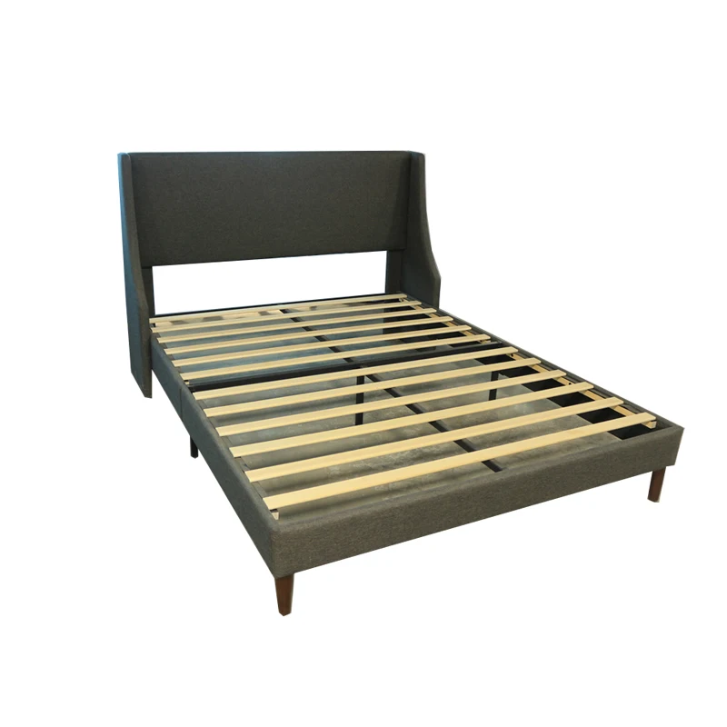 customized gray fabric headboard wood bed frame designs double single bed up-holstered beds for bedroom